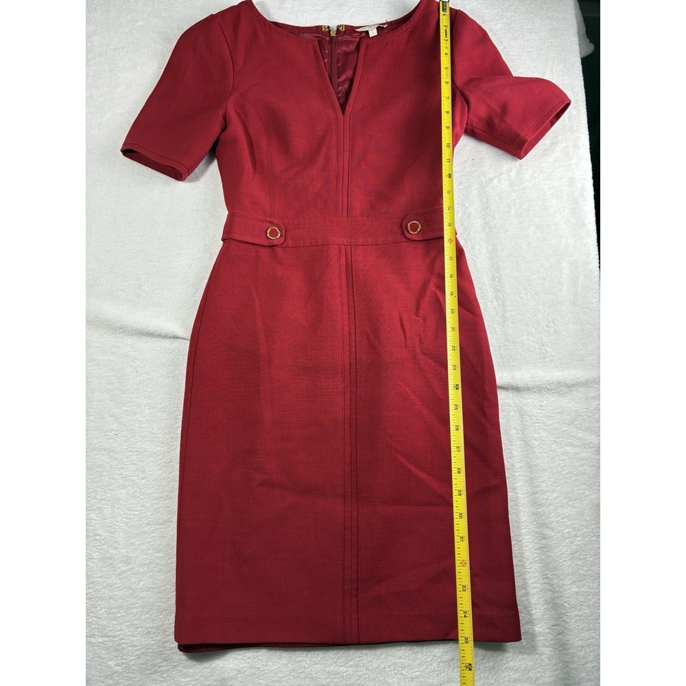 Tory Burch Lydia Sheath Dress Womens 2 Red V-Neck Short Sleeve Work Office Midi - Picture 10 of 11